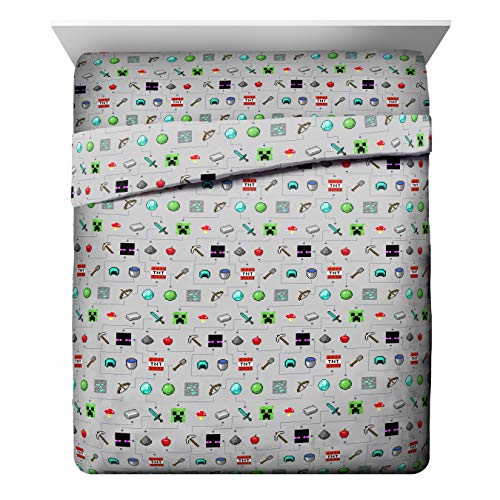 Minecraft Creeper Queen Comforter Set 5 Piece Kids Bedding for Boys, Multi | Zombie, Bed in a Bag, Comforter Sheets Pillowcases, Official Product, Soft Microfiber, Machine Washable, Boys Gift - color: Multi - Minecraft, size: Queen