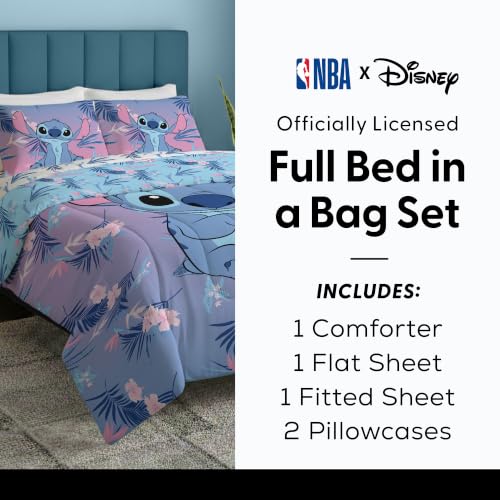 Disney Lilo & Stitch Full Comforter Set 5 Piece Includes Reversible Comforter & Sheet Bedding Set Soft Fade Resistant Microfiber Officially Licensed - color: Sporty Stitch Full