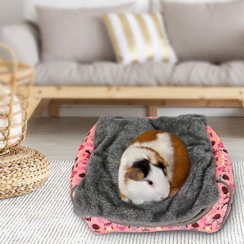 Guinea Pig Bed Hideout, Washable Hamster Cave for Small Animals | Removable Cushion for Cleaning, Warm Fleece Nest, Washable Bed, 10.23 x 10.23 x 11 in, Dwarf Rabbits Hedgehogs - color: Pink