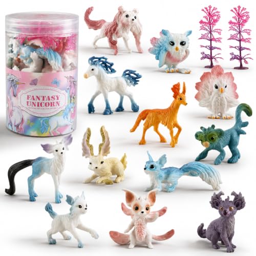 Liberty Imports 12 Pack Fantasy Creatures Figurines Set - Cute Plastic Fairy Animals & Mythical Toy Figures, Mini Unicorn Cake Toppers, Party Favors, Imaginative Play for Girls, Kids