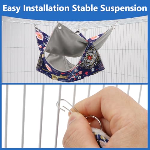 Litewoo Rat Ferret Hammock Hanging Small Animal Hammock Toy Warm Pet Bunk Bed Cage Accessories for Small Animals Ferret Guinea Pig Chinchilla Sugar Glider Hamster Squirrel Parrot Bird(BLUE DEER,SMALL) - size: Small