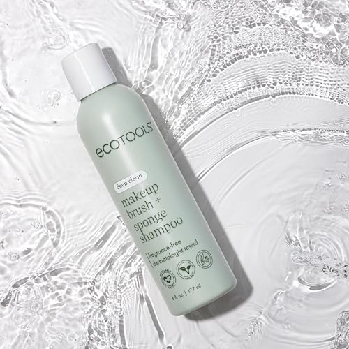 EcoTools Makeup Brush Cleanser + Sponge Shampoo, Fragrance-Free, 8 Fl Oz | Cleaner brushes and sponges, makeup brush soap for daily washing, beauty blender cleaner, plant based, sulfate free
