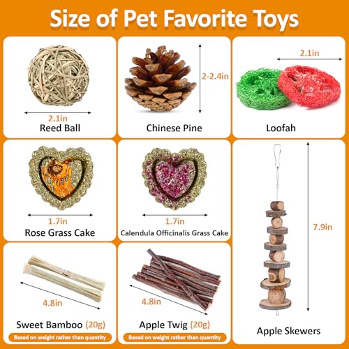 Hamster Toys Set, Guinea Pig Toys Bunny Small Animal Chewing Toy for Cage | Chinchillas, Gerbils, Rats, Rabbit Rodents Teeth Care Toys, Apple Wood Timothy Hay Mouse Toy Swing Seesaw Bridge - size: 28Pack-hamster toys