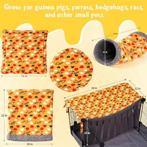 NAPLORD Small Pet Fleece Set,Guinea Pig Snuggle Sack, Tunnel,Fleece Forest Hideout,Square and Round Potty Pads for Guinea Pigs and More - color: Yellow, size: 5-piece set