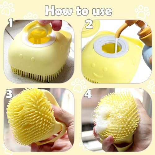 TPE Pet Bath Brush Yellow Dog And Cat Grooming Scrubber Soft Massage Cleaning Tool 3.3 x 2.2 x 3.1 Inch - color: Yellow