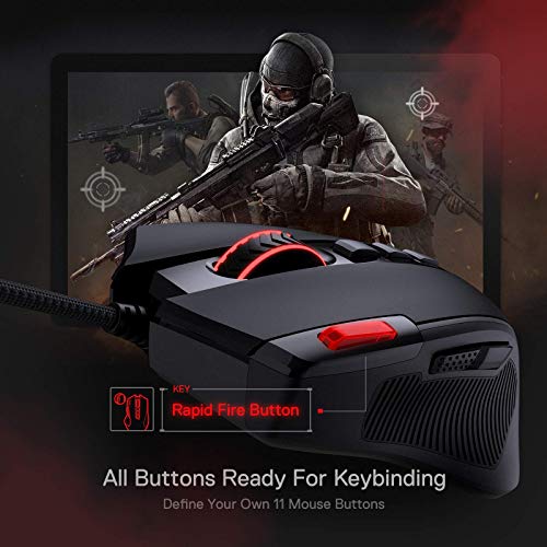 Redragon M612 Wired RGB Optical Gaming Mouse 8000 DPI Remapping Keys | Stable Lag-Free Connection, Redefine Keybinding Macro, Vibing Backlight, Ergonomic Grip Body Comfort - color: Black, style: Wired
