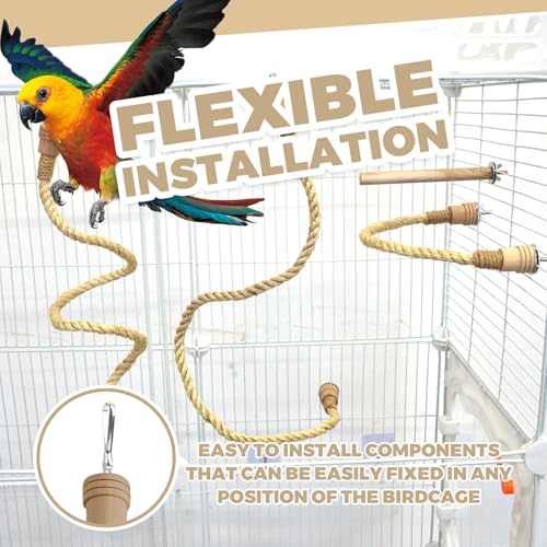 3PCS Bird Rope Perch for Parrots, Bird Cage Climbing Rope Toys Accessories,Bendable Climbing,Material sisal Rope,Stand Climbing Stand Toy for Cockatiels, Lovebirds, Budgies, Parakeets - color: light brown sisal