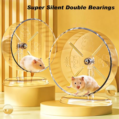 Hamster Exercise Wheel,Super-Silent Small Animals Exercise Wheels,Quiet Hamster Running Wheels with Adjustable Stand for Hamsters,Gerbils,Rats,Other Small Pets(Transparent, 7 inch) - size: 7 inch