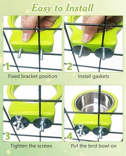 BNOSDM 2 PCS Bird Feeding Dish Cups Perch Stand Hanging Stainless Steel Bird Bowls Food Container Food and Water Bowls with Spoon for Budgie Cockatoo Finch Lovebirds Pigeons (White) - color: 2 Pcs White