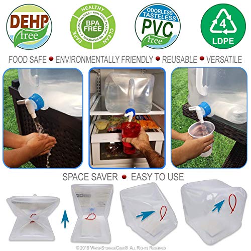 WaterStorageCube BPA Free Collapsible Water Container with Spigot, Camping Water Storage Carrier Jug for Outdoors Hiking Backpack & Survival Kit, Foldable Portable Water Canteen 1.3/2.6/5.3 Gallon - size: 5.3 gallon, style: 2-Pack 5.3 Gal