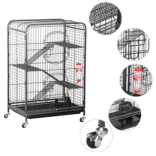 Yaheetech 37-inch Metal Ferret Chinchilla Cage Indoor Outdoor Small Animals Hutch w/ 2 Front Doors/Feeder/Wheels for Squirrel,Black - size: 37"