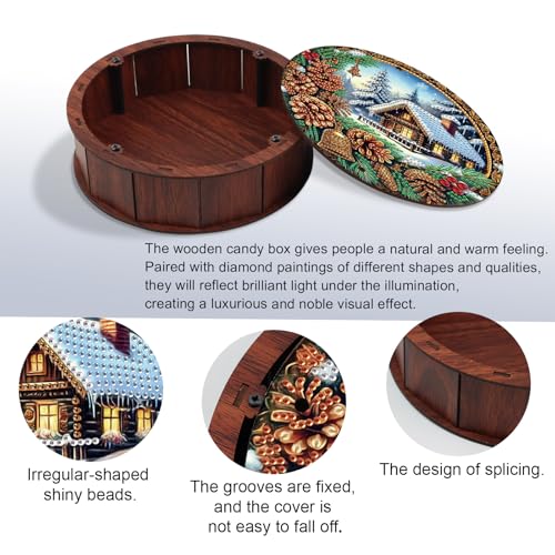 JISHSHAY Christmas Diamond Art Storage Box Christmas Tree Diamond Painting Wooden Snack Box Xmas Gem Painting Candy Box Gem Art Organizer Case Mosaic Kits for Adults Storage Containers with Lid - color: Christmas House