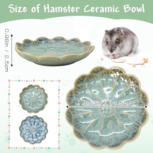BNOSDM Shallow Ceramic Hamster Food Dish 2 Pcs Small Animals Food Bowl Sunflower Feeding Dishes for Gerbils Mice Rats 4.5in (Dark Green) - color: Dark Green