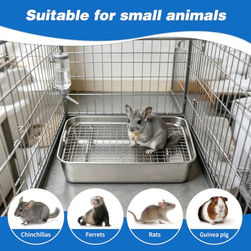 Chinchilla Litter Box with Grid, Stainless Steel Tray, Potty Trainer | 304 Stainless Steel Tray, 0.55 in Grid Separates Droppings, Chew-Resistant Build, Easy Rinse Clean, Odor-Resistant Surface