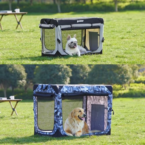 ZOMISIA 36 Inch Collapsible Dog Crate for Large Dogs, Travel Dog Crate Grey | Portable Dog Crate Soft Sided, Easy Fold & Setup Kennel, Indoor & Outdoor, Breathable Mesh Windows, Built-in Leash, Plush Pad - size: 36.0"L x 25.0"W x 25.0"H