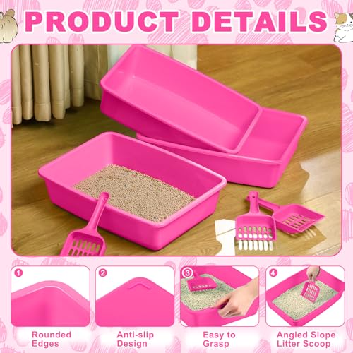 Amyhill 5 Pcs Open Cat Litter Box Kitten Litter Pan with 5 Scooper Medium Plastic Pet Tray Durable Nonstick Kitten Box for Indoor Pets Cats Rabbit Supply Easy to Clean, 14.6x10.6x3.4 Inch (Pink) - color: Pink