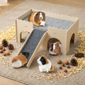 Wooden Guinea Pig Castle, Upgraded Guinea Pig Hideout, Small Pet House with Ramp & 4 Openings, Easy to Assemble for Guinea Pigs, Hamsters, Gerbils & Chinchillas