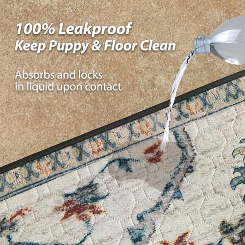 nunubaby Washable Pee Pads for Dogs, Stylish, Non-Slip and Leak-Proof Pee Pads. Reusable Potty Pads for Dogs for Crates and Floors.(Beige/Floral, 18" x24" ) - color: Beige/Floral, size: 18x24 Inch (Pack of 2)