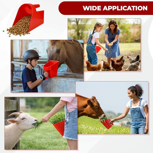 3 Quart Enclosed Feed Scoop Livestock – 2 Pack Stackable Pet Food Red Scoops, Durable Super Heavy-Duty Plastic Grain Scooper for Dog, Cat Litter, Flour, Rice, Chicken, Garden Soil, Barn, Ranchers Farm