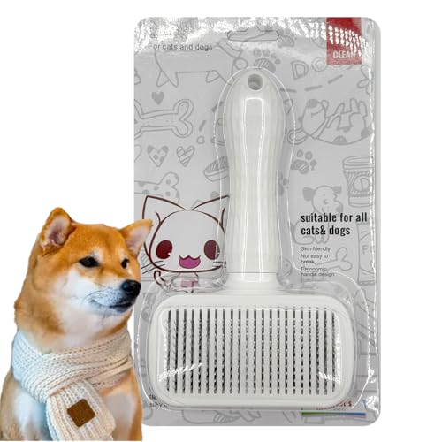 Self-Cleaning Slicker Brush, Dog Cat Bunny Pet Grooming Shedding Brush, Easy to Remove Loose Undercoat, Pet Massaging Tool Suitable for Pets with Long or Short Hair (White) - color: White