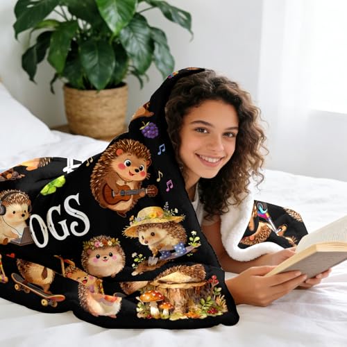 Hedgehog Blanket Gifts Ultra Soft Warm Flannel Hedgehogs Throw Blanket Funny Hedgehog Accessories for Couch Bed Travel 50"x40" - color: Black Hedgehog