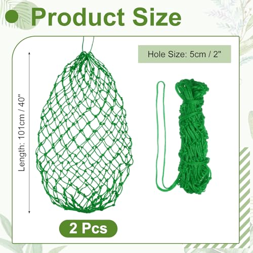 Slow Feeder Hay Net, 40" Length 2" Holes Strong Load-Bearing, Nylon Slow Feed Bag Hay Feeder, (Green, 2 Pcs), Intended for Horses/Goats/Trailer/Stall - color: Green
