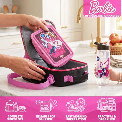 Get Trend Ghost Spider Girls Lunch Box 3Pc Set | Kids Insulated Lunch Bag with BPA-Free Water Bottle and Bento Box, Back to School Gifts for Girls - color: Multicolor Ghost Spider