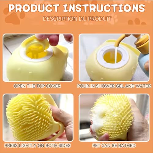 Pet Grooming Bath Brush with Shampoo Dispenser, Soft Silicone Bristle Massage Brush for Dogs and Cats, Gentle Scrubber for Long & Short Haired Pets, Shower Bathing Grooming -pink - color: Pink