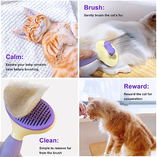 Cat Brush for Grooming and Shedding, Self-Cleaning Silicone Brush for Short and Long Haired Cats, Cat Gifts for Pet Lovers (purple) | For Indoor Cats,Removes Loose Hair,Reduces Shedding,Soft Rounded Tips,Ergonomic Silicone Handle,Gentle Massage,Easy Groom