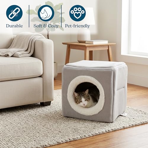 Cat House - Indoor Bed with Removable Foam Cushion - Cat Cave for Puppies, Rabbits, Guinea Pigs, Hedgehogs, and Other Small Animals by PETMAKER (Gray) - color: Gray