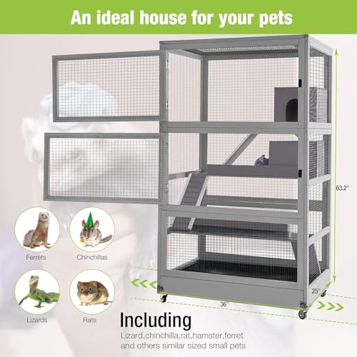 GUTINNEEN Large Ferret Cage Rat Cage 4 Levels Small Animal Cage for Chinchilla, Hedgehogs, Squirrel, Chameleon, Lizard, Gerbils Anti-Chewing - size: 36.0"L x 25.0"W x 63.2"H
