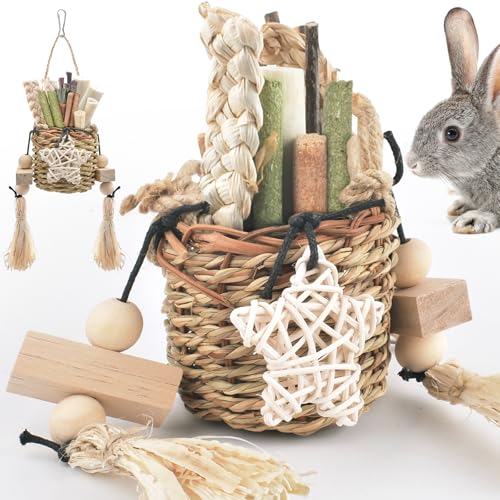 Bissap Bunny Chew Toys, Natural Seagrass Hanging Basket Chews Water Plant Woven Chinchillas Chewing Treats for Rabbits Guinea Pigs Chinchillas Hamsters Rats and Other Small Pets Teeth Grinding Toy - style: Modern