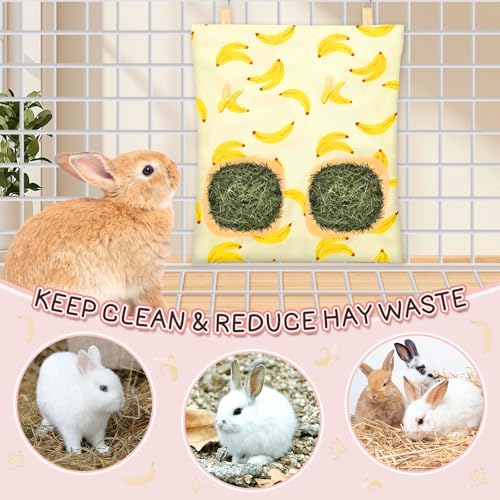 UPINS 3Pack Guinea Pig Hay Feeder Bag,Bunny Rabbit Cage Bag Hanging Holder | Guinea Pig Cage Feeder,for Bunny Rabbits,Chinchillas,Hamsters,Small Pets,and Animals - color: Red Pink Yellow