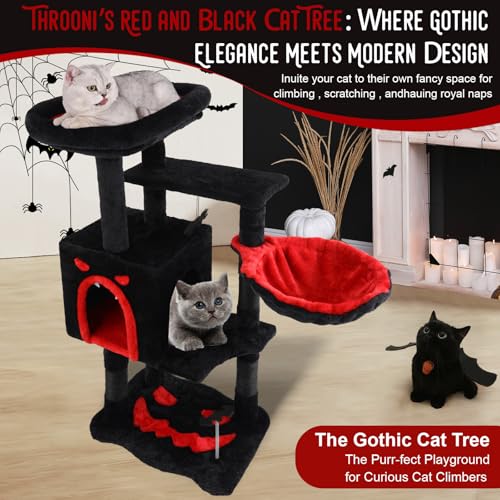 Cat Tree Tower with Hammock,40"Cat Trees for Indoor Cats Large Adult(Black) | Modern Cat Tree Tower with Scratching Post, Cats Condo Furniture with Cloud Top Perch, Cats Climbing Tower for Kittens - color: Black