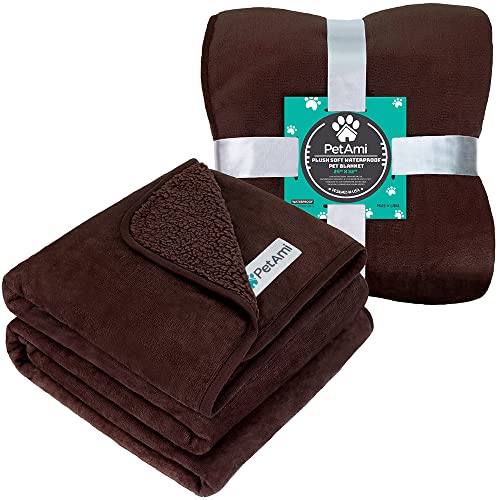 PETAMI Sherpa Fleece Waterproof CAT and Dog Blanket, Brown, Small