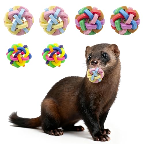 Ferret Toys 6-Pack with Bells – Colorful Interlocking Ball Set for Ferrets, Rabbits & Small Pets | Chew-Proof Rubber & Plastic Balls for Interactive Play, Ferret Enrichment Chew Toys