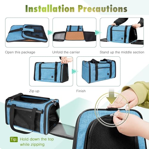 YUDODO 25lbs Cat Carrier Lightproof Soft Sided Pet Carrier for Large Cat | Airline Approved, Lightproof Breathable Design, Side Pockets, Durable Mesh, Foldable and Portable, Lake blue - color: Lake blue