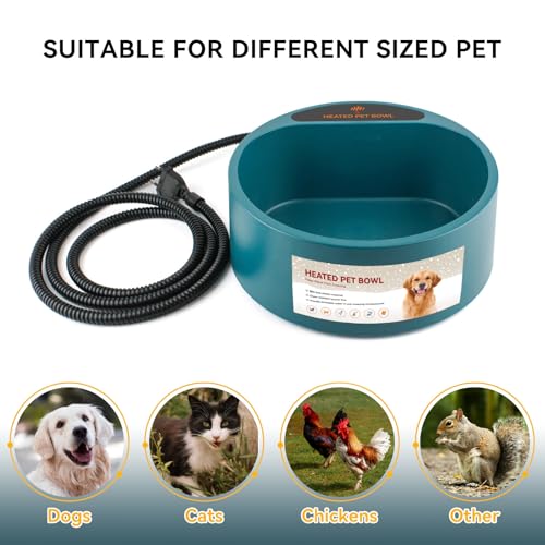 Heated Dog Bowl, Heated Water Bowl for Outdoor Cats, Winter Dog Water Dish with AntiBite Wire Heating Chicken Waterer Smart Thermal Bowl for Rabbits Birds Feral Animals, 35W 2.2L - size: 2.2L(Green)