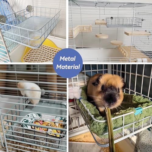 JSLZF Rat Bed, Cage Platform Accessories, Metal Ferret Hammock with Mat, Chew Proof Hanging Squirrel Ledge, Small Animal Habitat for Hamster, Sugar Glider, Blue