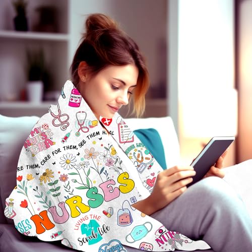 Nurse Gifts for Women Nursing Graduation Blanket Throw Nursing Gift Plush Flannel Accessories Nurse Practitioner Gifts for Nurses Work Office Decor Retirement Birthday Gift 50"X40" - color: Nurse Gift, size: 50"x40"