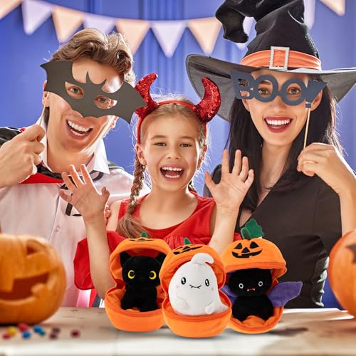 Plushland Halloween Zip-Up Pumpkin Stuffed Animal Plush Toys,Hideaway Spooky Black Cat Bat Ghost Plush Halloween Toy for Festive Decorations & Fun Surprises 6 Inches (Ghost) - style: Ghost