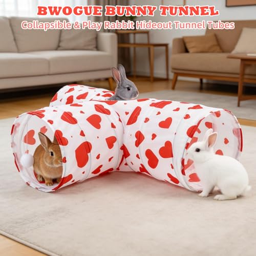 BWOGUE Bunny Tunnels & Tubes Collapsible 3 Way Bunny Hideout Small Animal Activity Tunnel Toys for Dwarf Rabbits Guinea Pigs Kitty - color: Heart