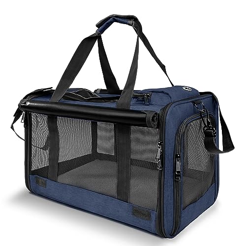 GAPZER Medium Cat Carrier Large Cat 15 lbs+ Soft Pet Car Cage Small Puppy | Privacy Protection Big Kitten Car Travel Cloth Carry Bag up to 20 lbs, Small Animal Portable Mesh Kennel Cage for Vet Visits - color: Navy