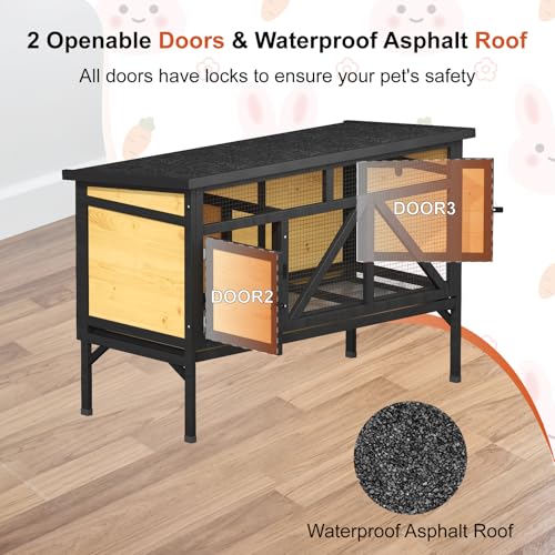 TIMHAKA 46.7" Rabbit Cage Elevated Bunny Cage Indoor, Outdoor Rabbit Hutch Hamster Cages for Small Animals, Wooden Guinea Pig Cages with Removable Tray & Waterproof Asphalt Roof & Bottom Wire Mesh - size: 46.7"L x 22.1"W x 31.5"H