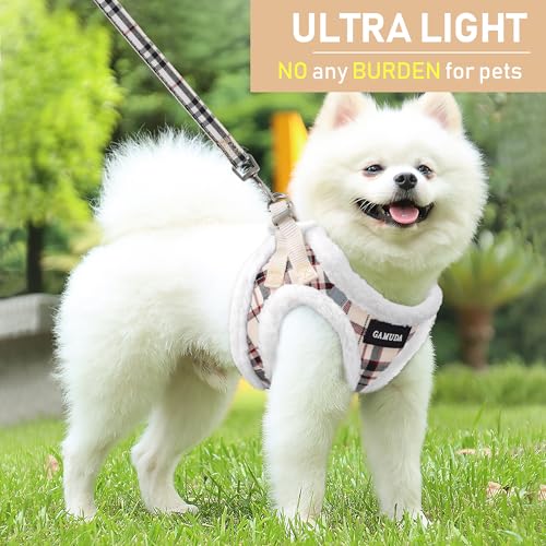 GAMUDA Small Dog Harness Collar and Leash Set, Step in No Chock No Pull Soft Mesh Adjustable Dog Vest Harnesses Plaid Reflective for Dogs Puppy Cats Kitten Rabbit (Warm Beige, XXXS) - color: Warm Beige, size: XXXS