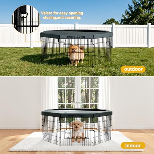 Puppy Playpen with Top Cover,Dog Pen Foldable Dog Fence 8 Panels 24 Inch | Dog Playpen with Door for Indoor Outdoor,Dog Exercise Fences for Small Medium Animals - size: 24''H