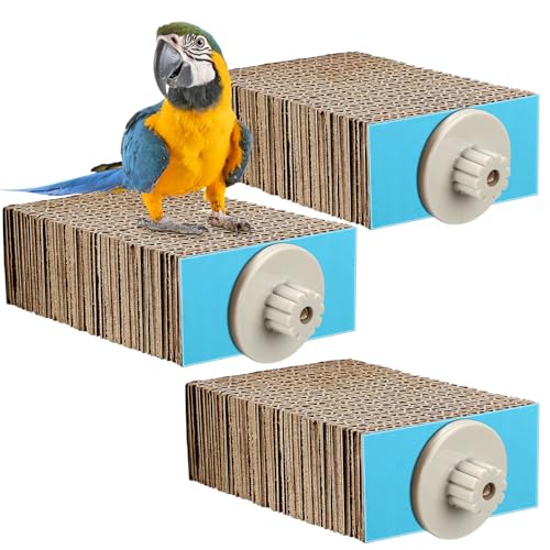 Skyygemm 3 Pcs Bird Chew Toys Parrot Perch Cardboard Platform for Cage Bird Paw Grinding Stand Parrot Cage Playground Exercise Toys for Macaws Small Parakeets Budgies Conure Cockatiel (Small) - size: Small