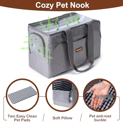 Cat Carrier Bag for Pets Up to 15 Lbs, Fully Open Mesh Roof, Side Vent & 3 Storage Pockets, Cat Dog Crate Travel Bag, Portable & Comfort Soft-Sided Dog Travel Bag, Grey
