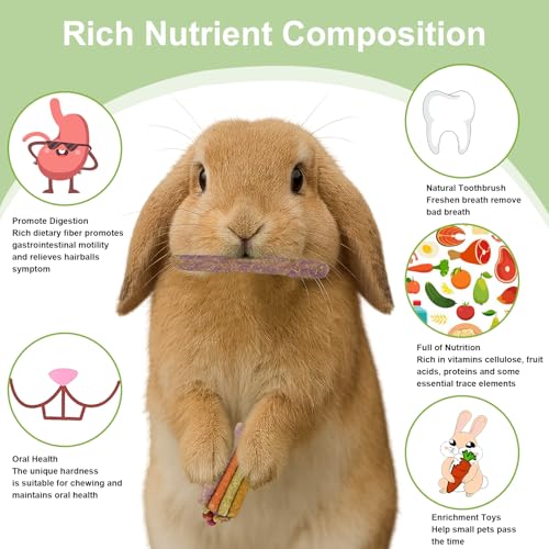 70PCS 10Flavors Bunny Chews Toys Sticks, Rabbit Toys for Bunnies Boredom, Guinea Pig Chinchilla Bunny Treats For Rabbits Timothy Hay Sticks For Chinchilla Guinea Pig Rabbit Bunny Indoor Outdoor