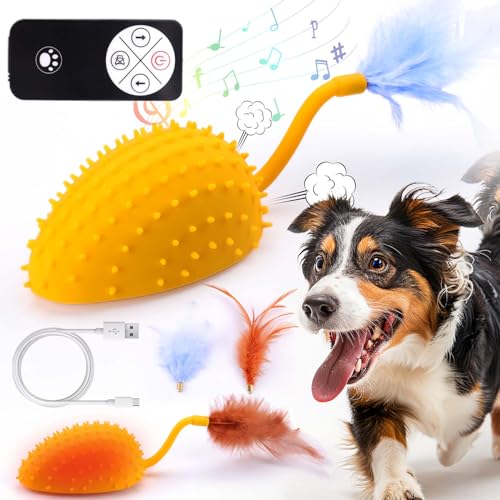 Silicone Interactive Dog Toys, Mouse Moving Dog Toy with Automatic Sensor | Dog Mouse Toy with Sound & Feather Tail, Automatic Dog Toy for Cats Dogs Pet, Squeaky Dog Toys Remote Control Yellow - color: Lemon Yellow